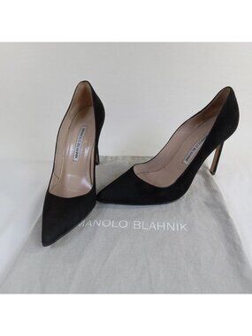 Manolo Blahnik 105 ? Black Suede Stiletto Heels Pumps EU 36 US 6 RESOLED TOE BOX